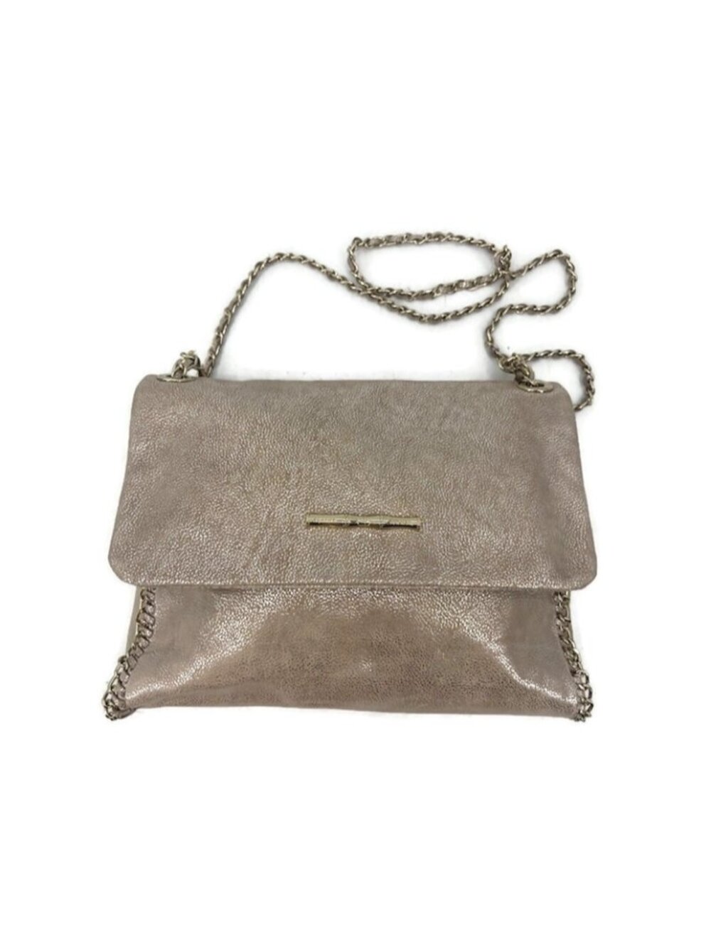 New Elaine Turner Nala Distressed Metallic Champagne Leather Purse Handbag
